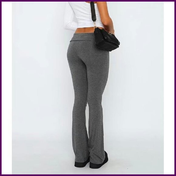 Y2K Flare Leggings Low Rise Fold Over Waist Bootcut Stretchy Yoga Pants - Picture 5 of 7